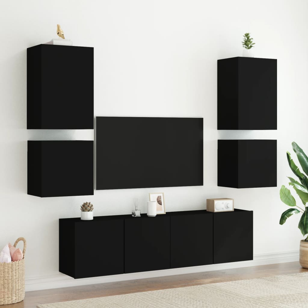 Móveis parede p/ TV 2pcs 40,5x30x40 cm derivados madeira preto
