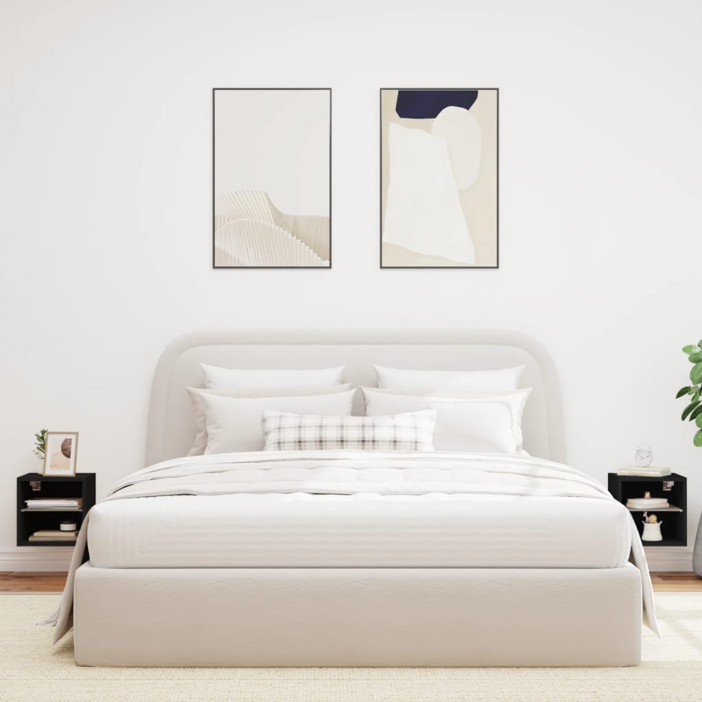 Móveis de parede p/ TV com luzes LED 2 pcs 30x28,5x30 cm preto