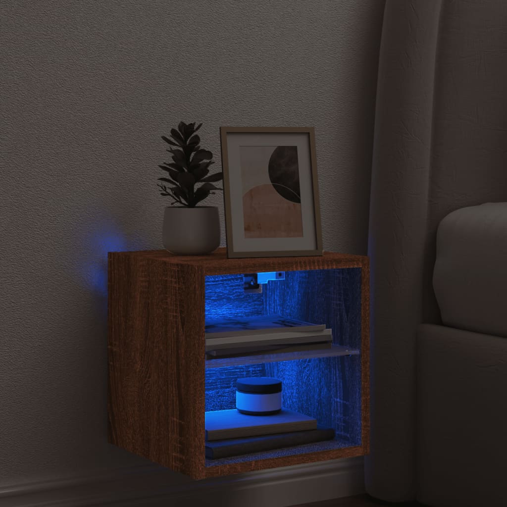Móvel parede p/ TV c/ luzes LED 30x28,5x30cm carvalho castanho