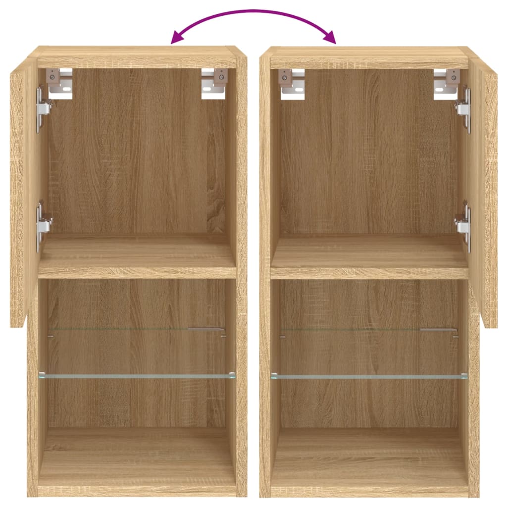 Móveis de TV com luzes LED 2 pcs 30,5x30x60 cm carvalho sonoma