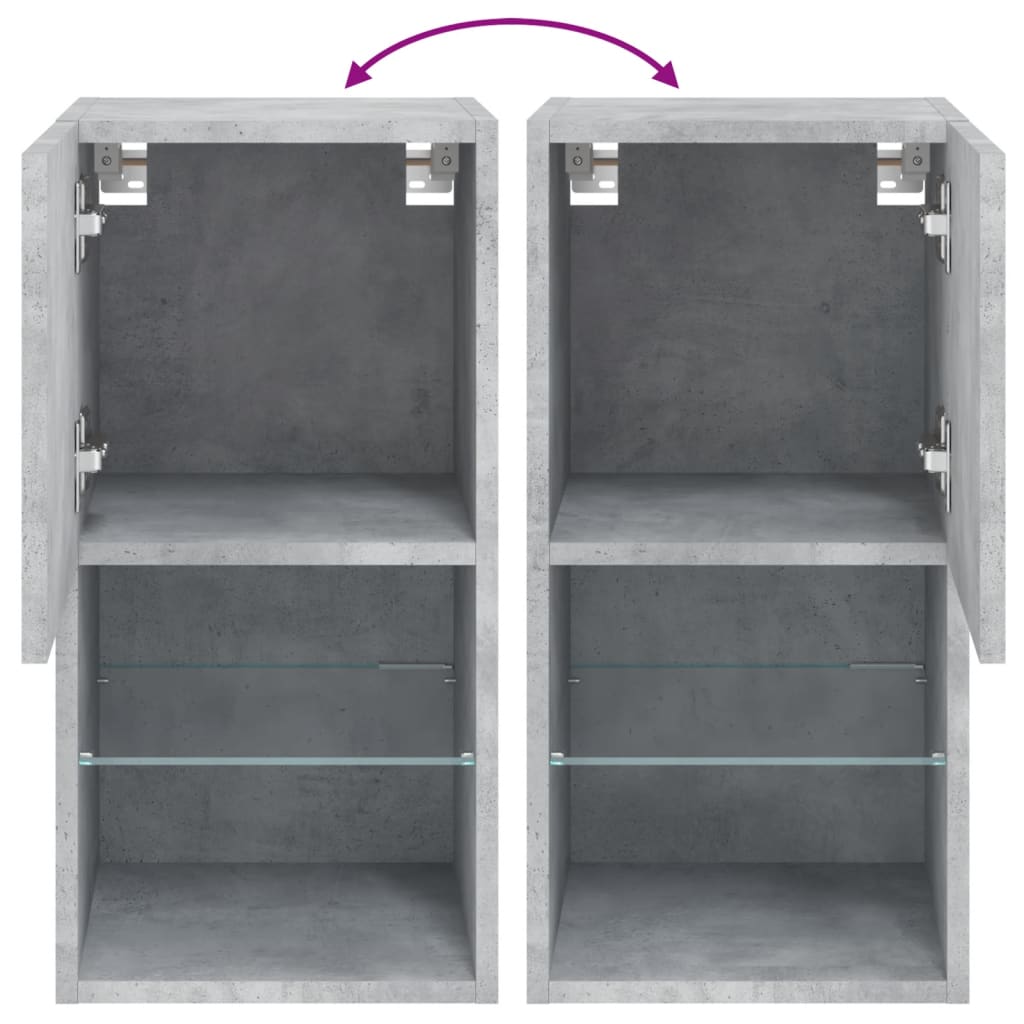 Móveis de TV com luzes LED 2 pcs 30,5x30x60 cm cinzento cimento