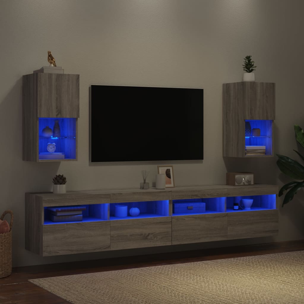 Móveis de TV com luzes LED 2 pcs 30,5x30x60 cm cinzento sonoma