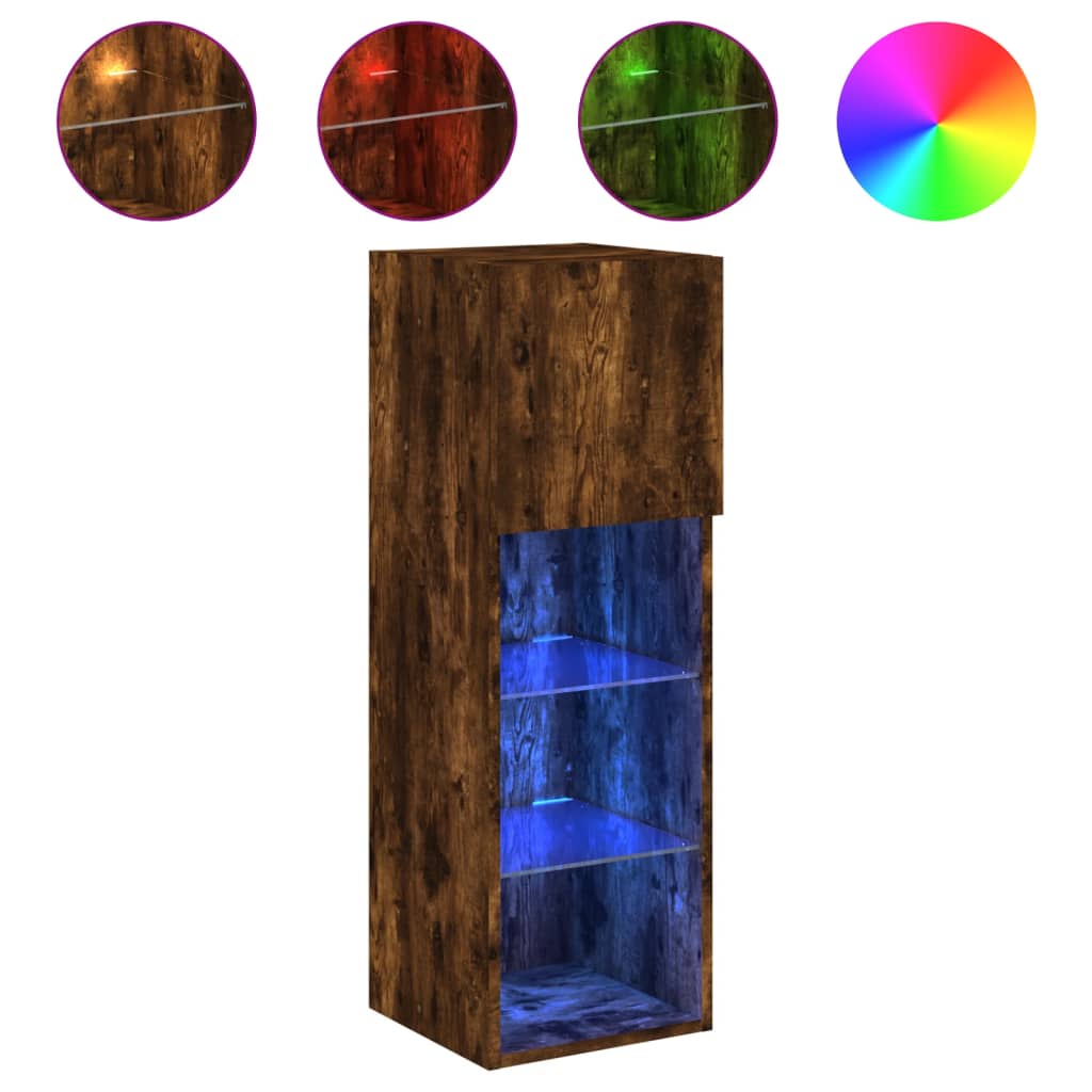 Móveis de TV c/ luzes LED 2 pcs 30,5x30x90 cm carvalho fumado