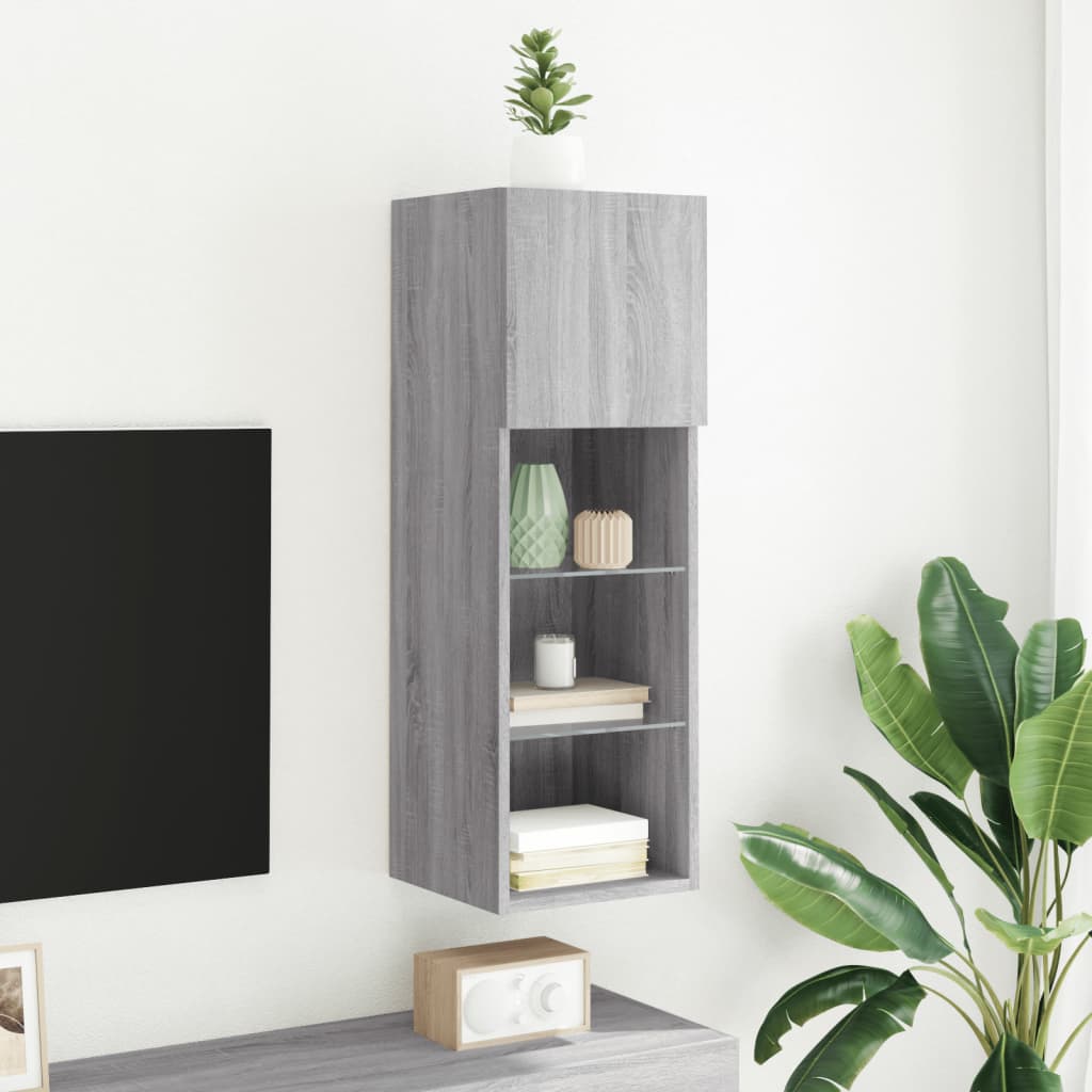 Móvel de TV com luzes LED 30,5x30x90 cm cinzento sonoma