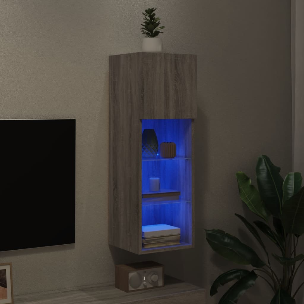 Móvel de TV com luzes LED 30,5x30x90 cm cinzento sonoma