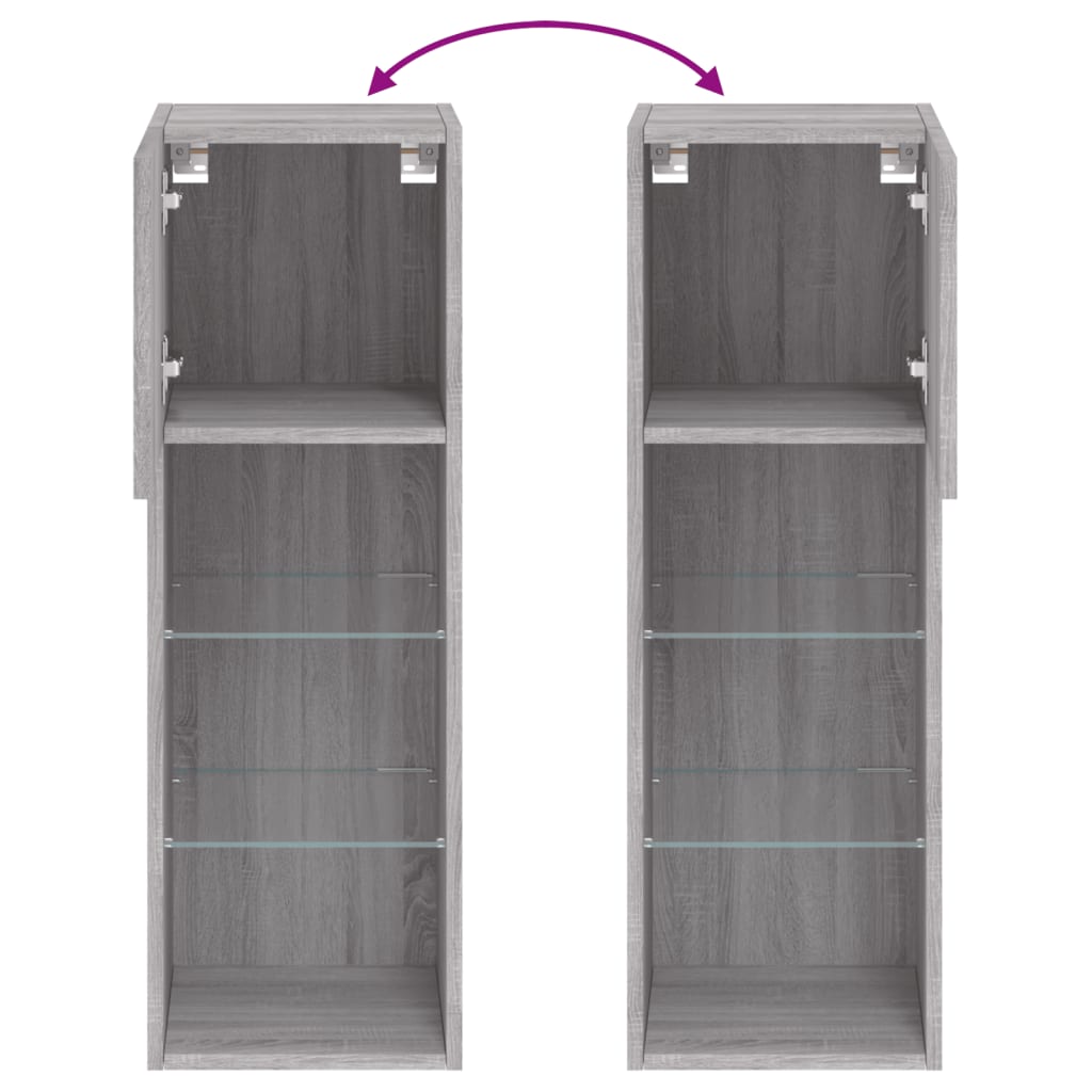 Móveis de TV com luzes LED 2 pcs 30,5x30x90 cm cinzento sonoma