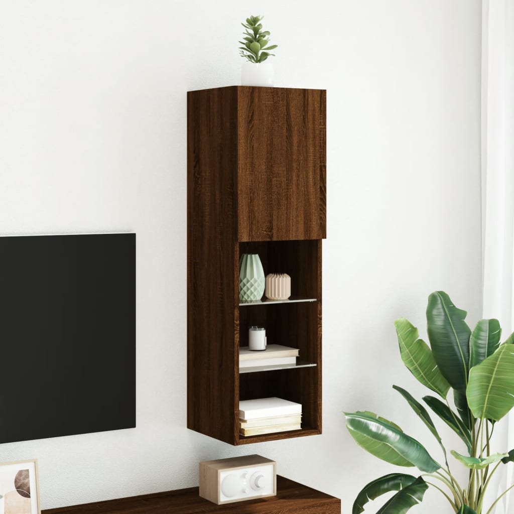 Móvel de TV com luzes LED 30,5x30x102 cm carvalho castanho