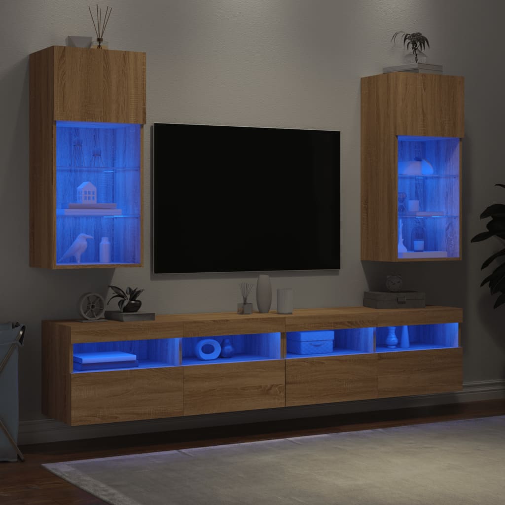 Móveis de TV com luzes LED 2 pcs 40,5x30x90 cm carvalho sonoma
