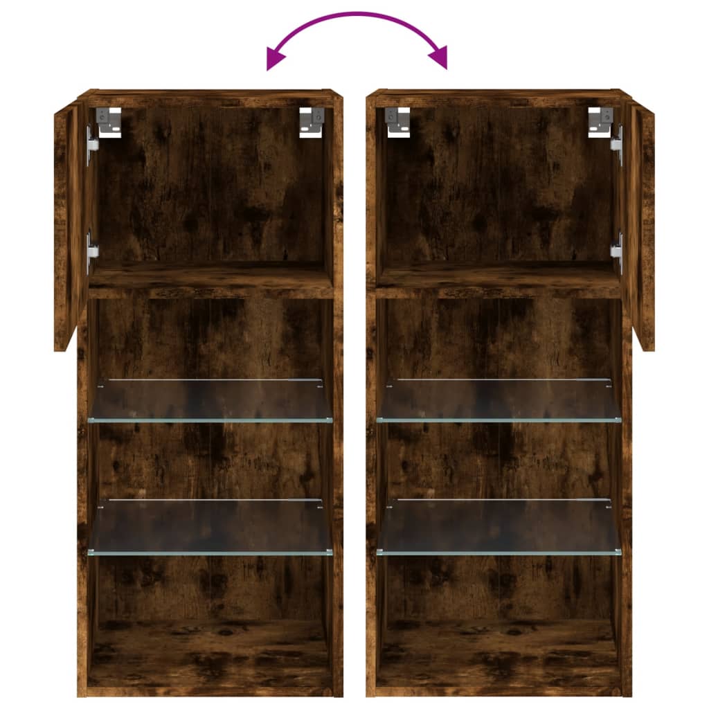 Móveis de TV com luzes LED 2 pcs 40,5x30x90 cm carvalho fumado