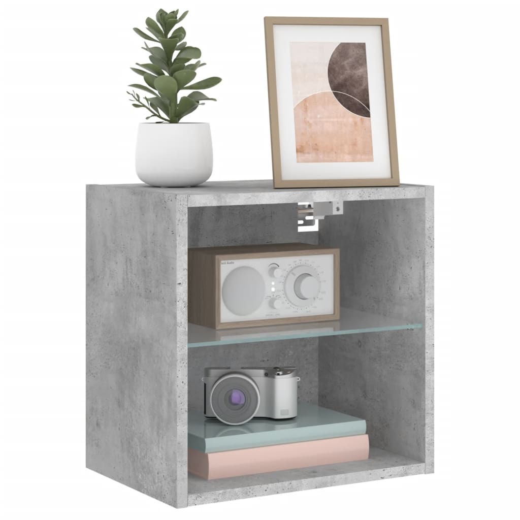 Mesa de cabeceira de parede com luzes LED cinzento cimento