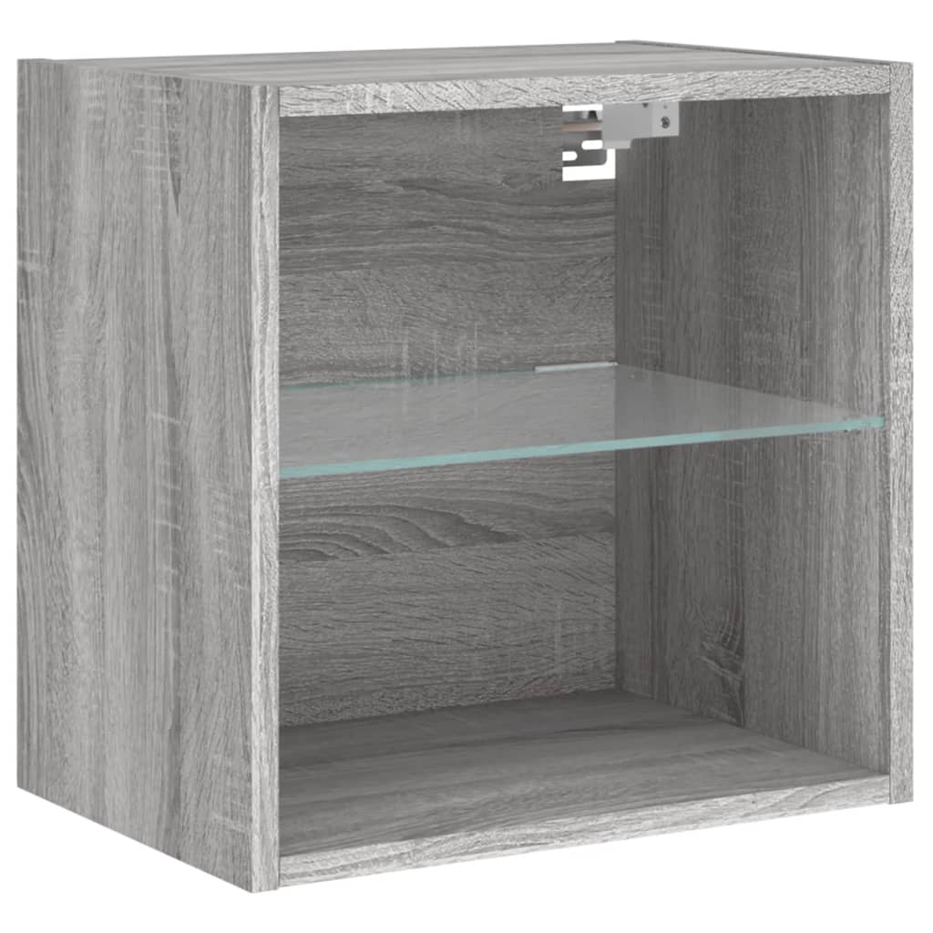 Mesa de cabeceira de parede com luzes LED cinzento sonoma