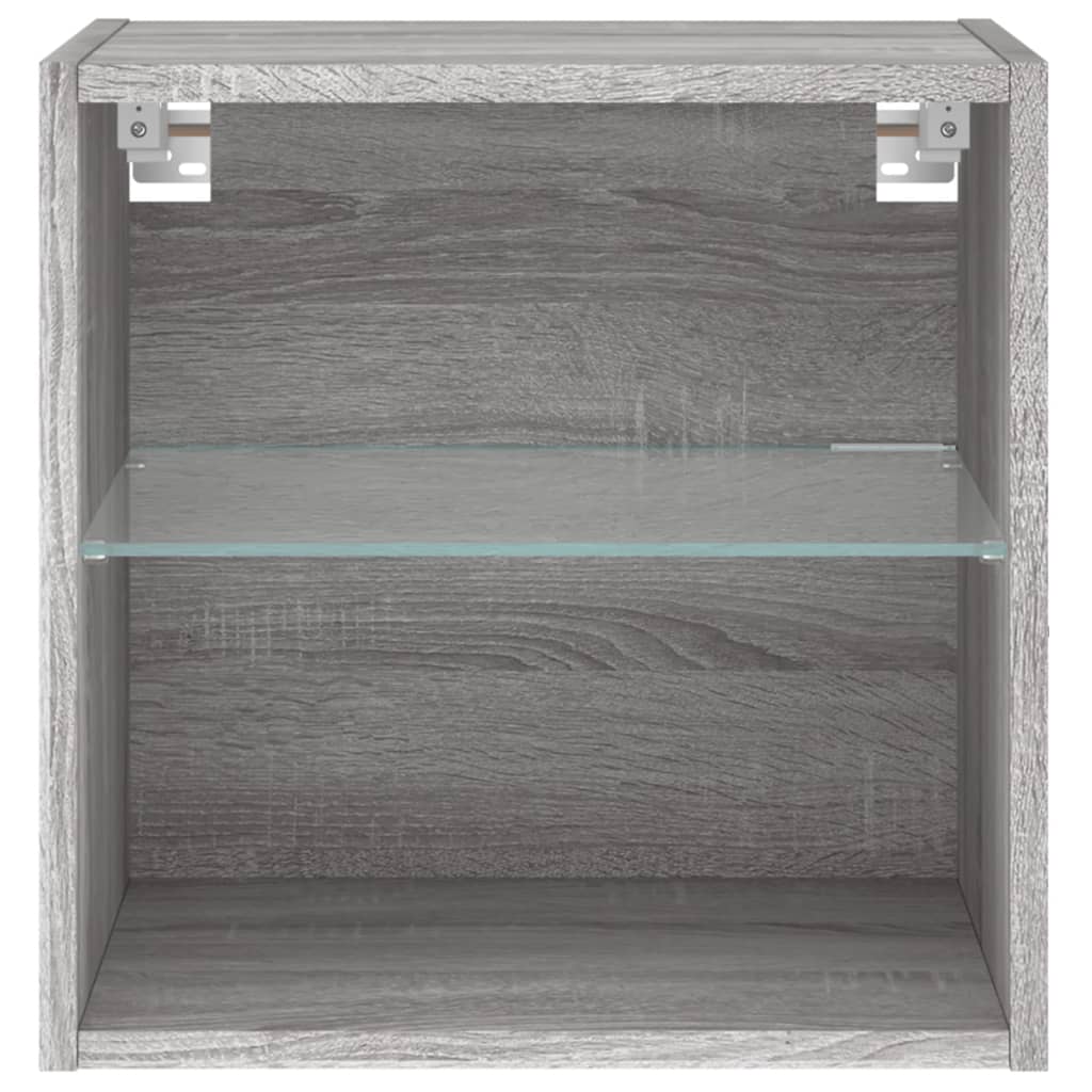 Mesa de cabeceira de parede com luzes LED cinzento sonoma