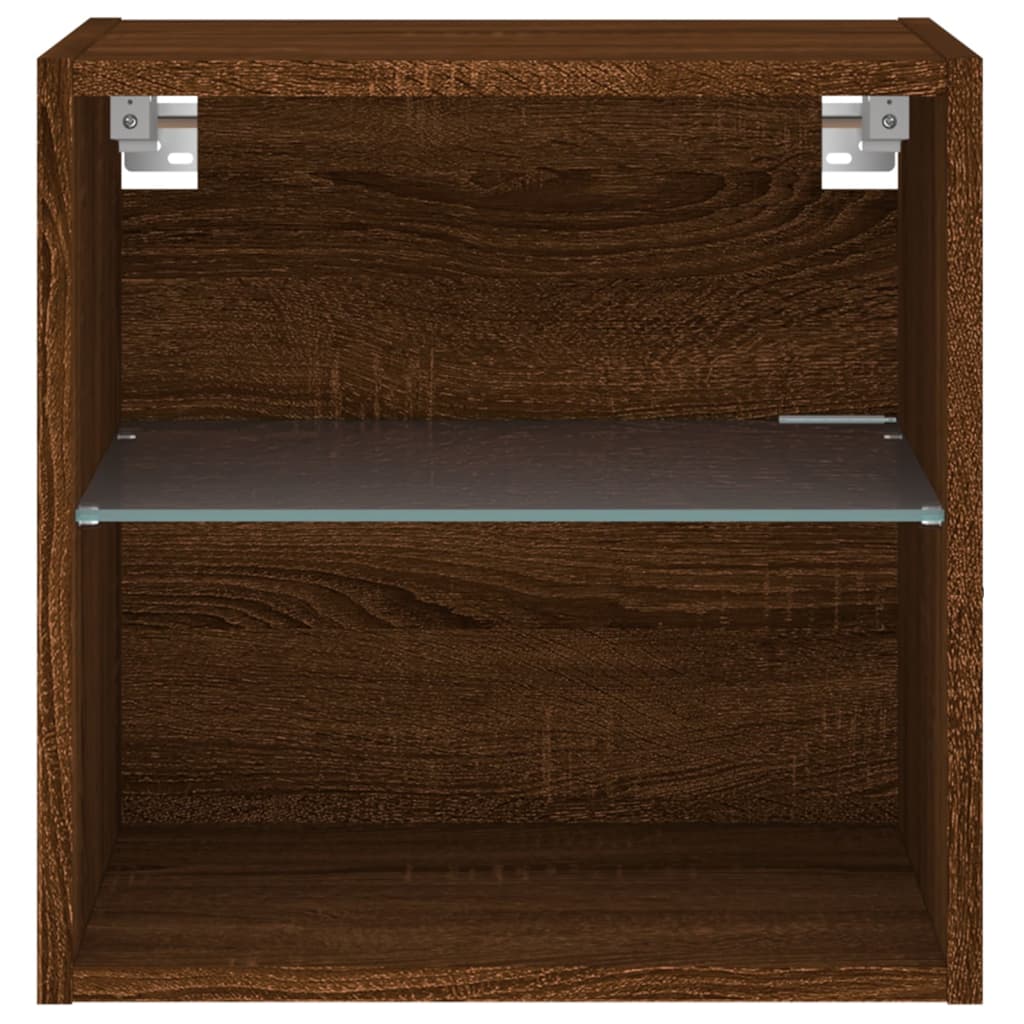 Mesas de cabeceira parede c/ luzes LED 2 pcs carvalho castanho