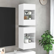 Armários de parede com luzes LED para TV 2 pcs 40x30x60,5 cm branco