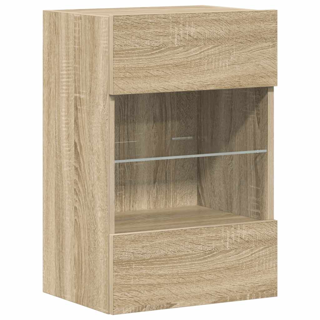 Armários de parede com luzes LED para TV 2 pcs carvalho sonoma