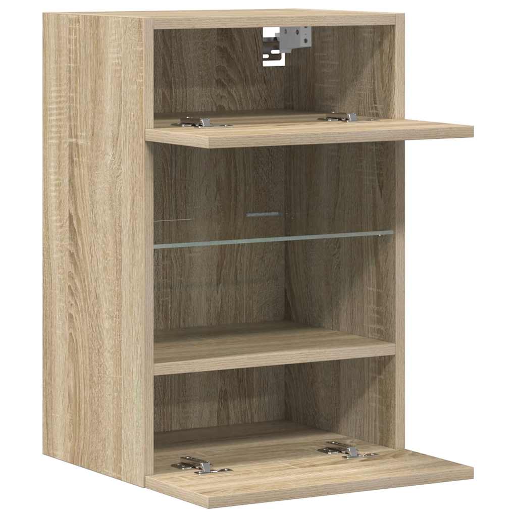 Armários de parede com luzes LED para TV 2 pcs carvalho sonoma