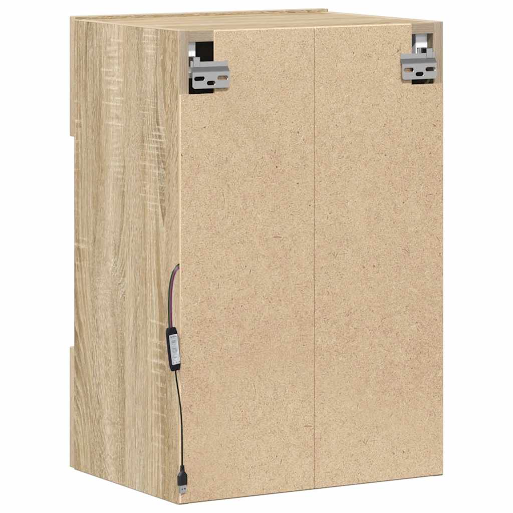 Armários de parede com luzes LED para TV 2 pcs carvalho sonoma