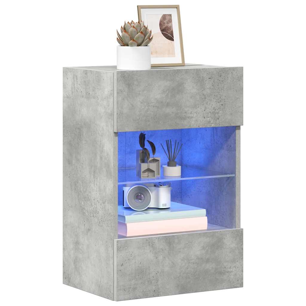 Armários de parede com luzes LED para TV 2 pcs cinzento cimento