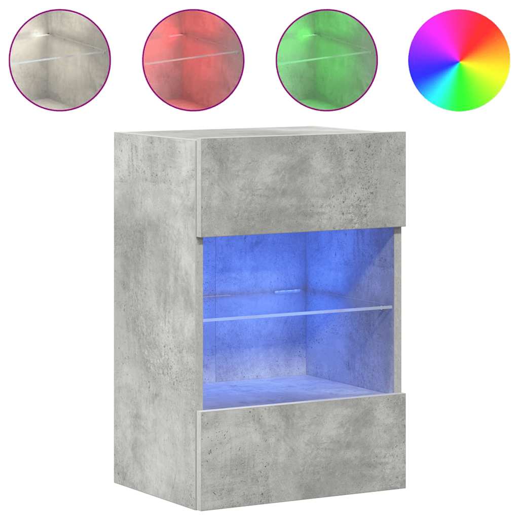 Armários de parede com luzes LED para TV 2 pcs cinzento cimento