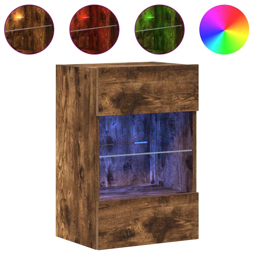 Armários de parede com luzes LED para TV 2 pcs carvalho fumado