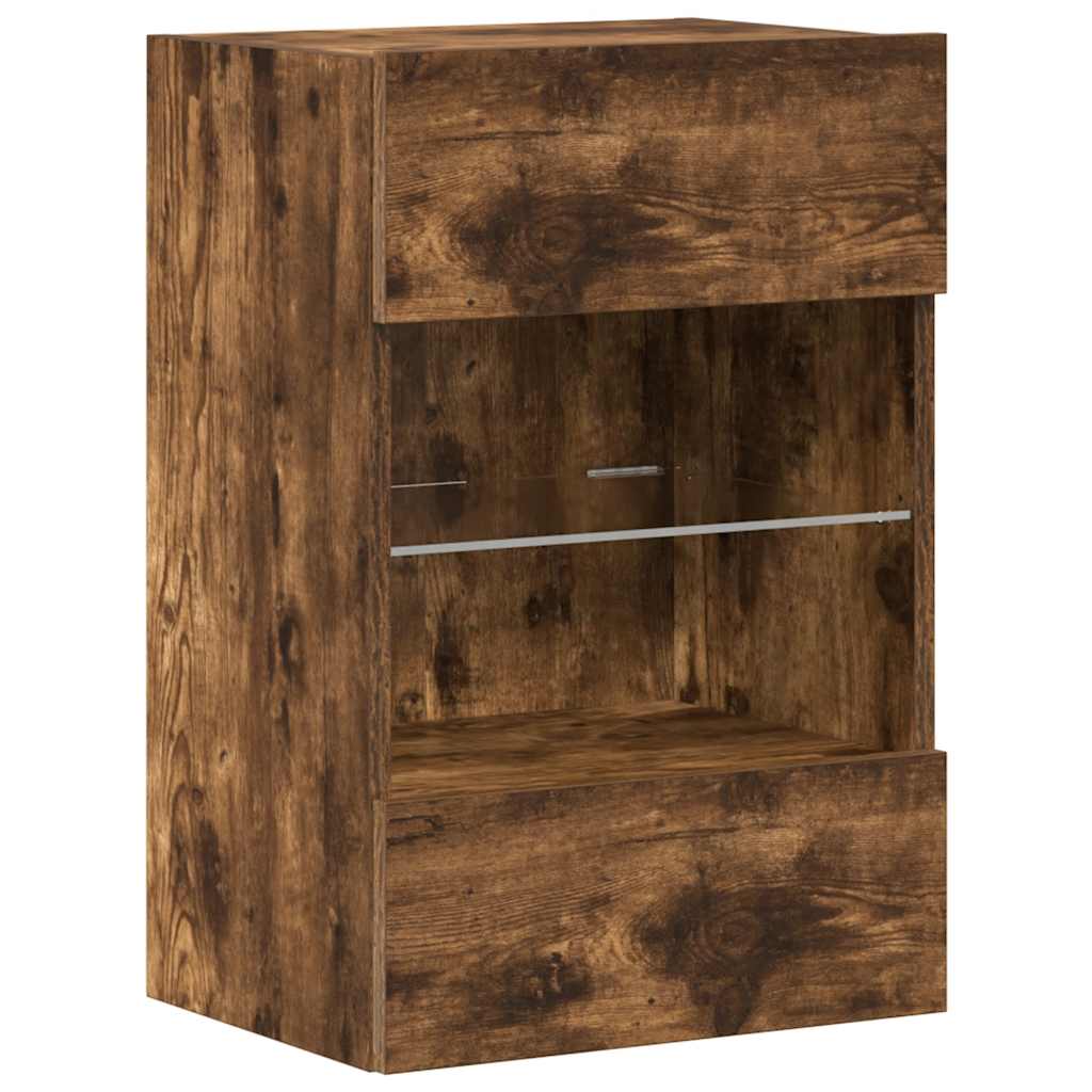 Armários de parede com luzes LED para TV 2 pcs carvalho fumado