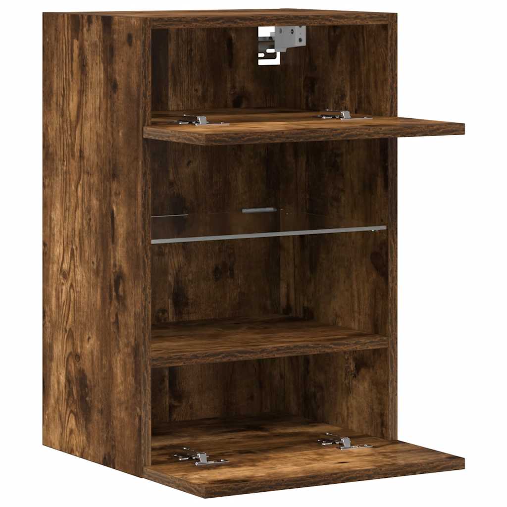 Armários de parede com luzes LED para TV 2 pcs carvalho fumado