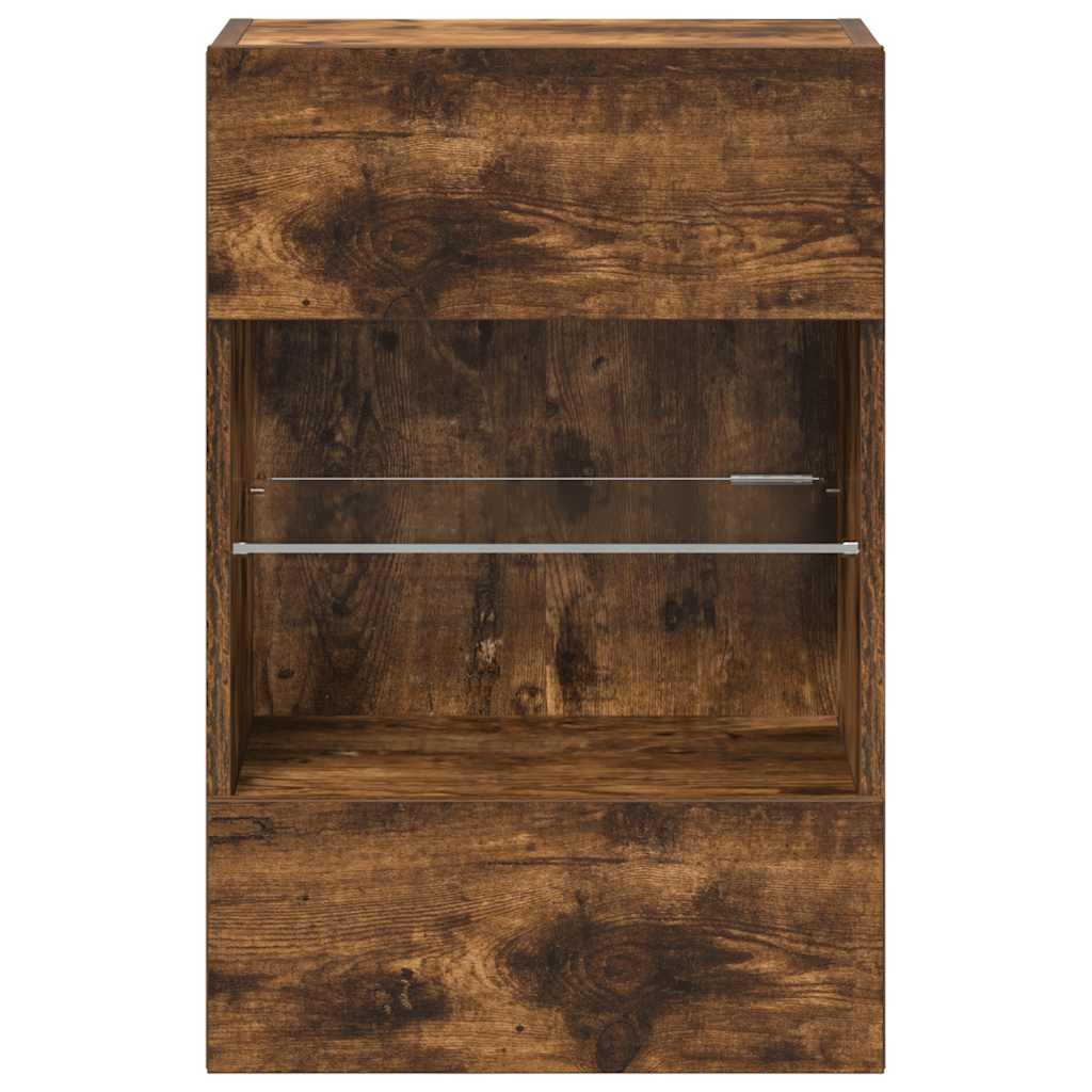 Armários de parede com luzes LED para TV 2 pcs carvalho fumado