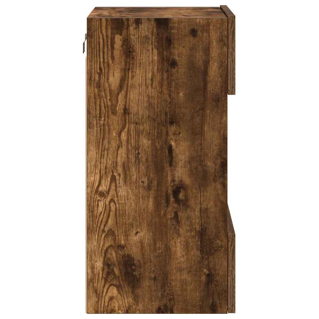 Armários de parede com luzes LED para TV 2 pcs carvalho fumado