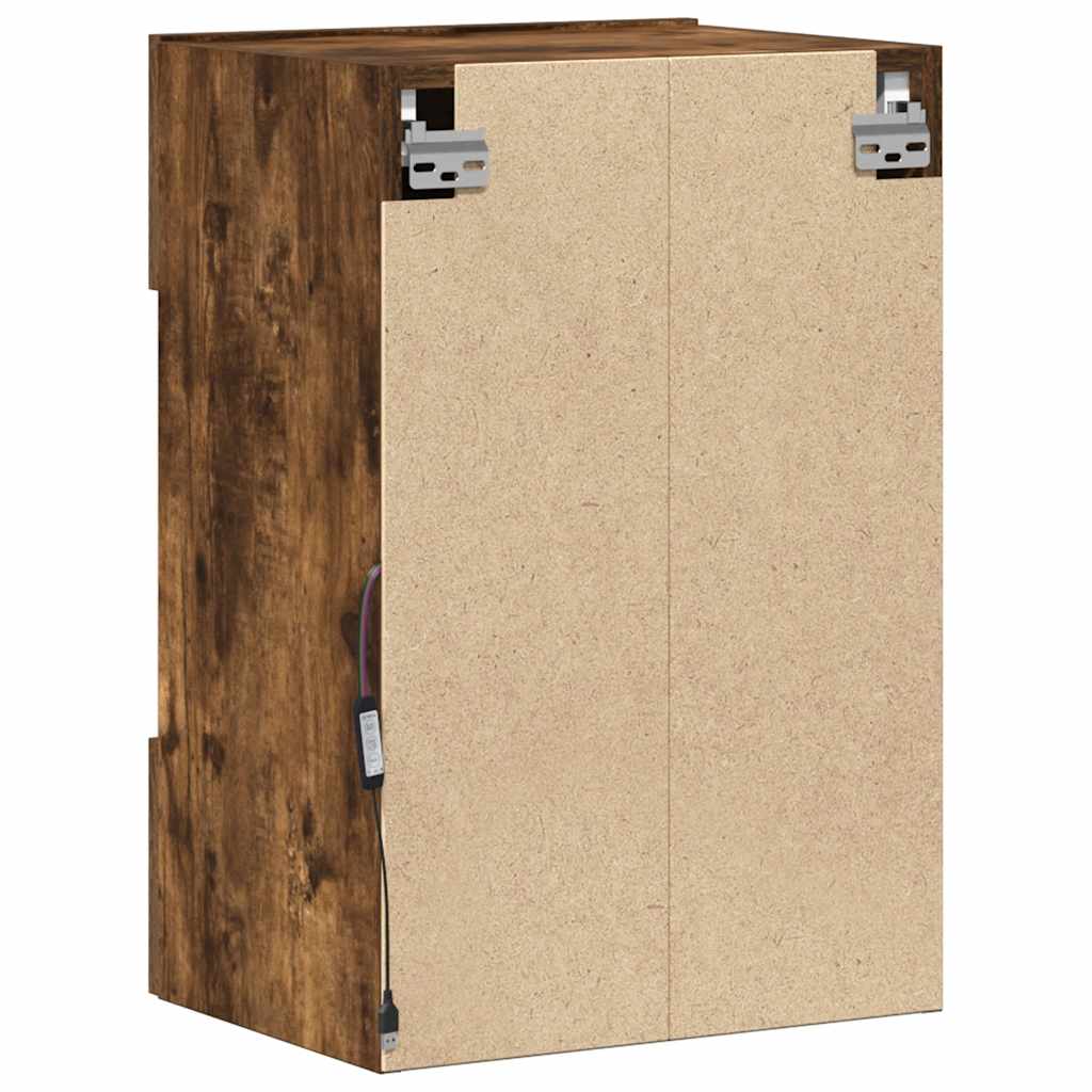 Armários de parede com luzes LED para TV 2 pcs carvalho fumado