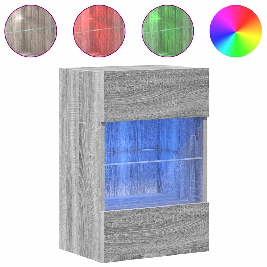 Armários de parede com luzes LED para TV 2 pcs cinzento sonoma