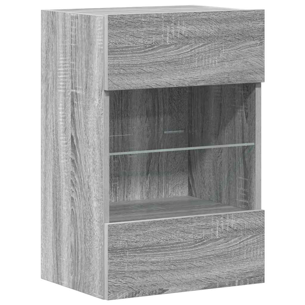 Armários de parede com luzes LED para TV 2 pcs cinzento sonoma