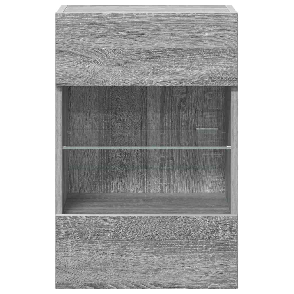 Armários de parede com luzes LED para TV 2 pcs cinzento sonoma