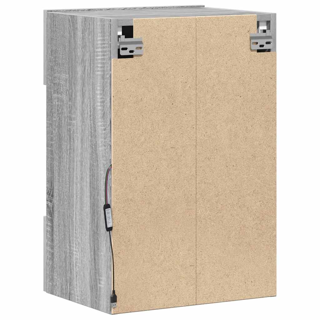 Armários de parede com luzes LED para TV 2 pcs cinzento sonoma