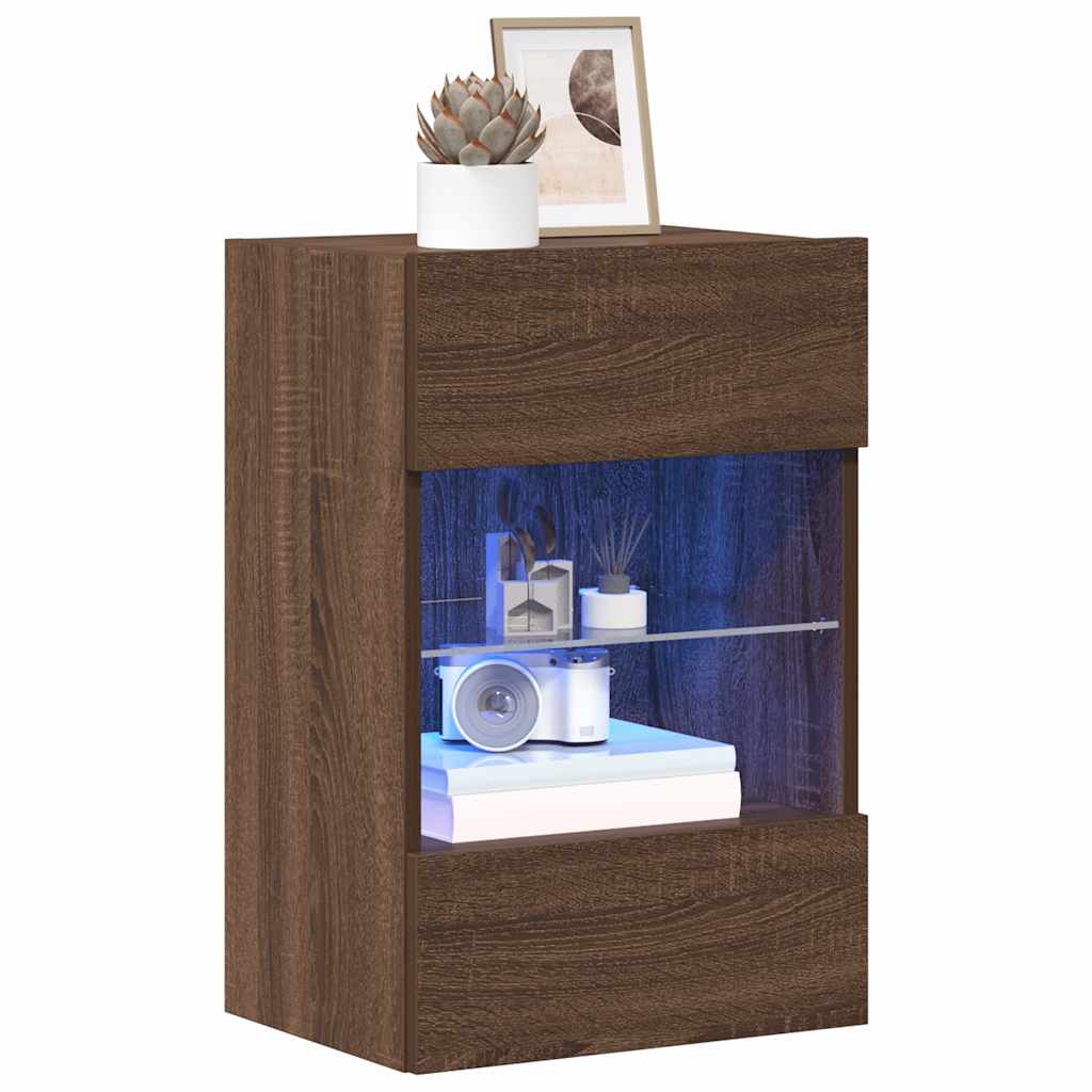 Armários de parede com luzes LED para TV 2 pcs carvalho castanho