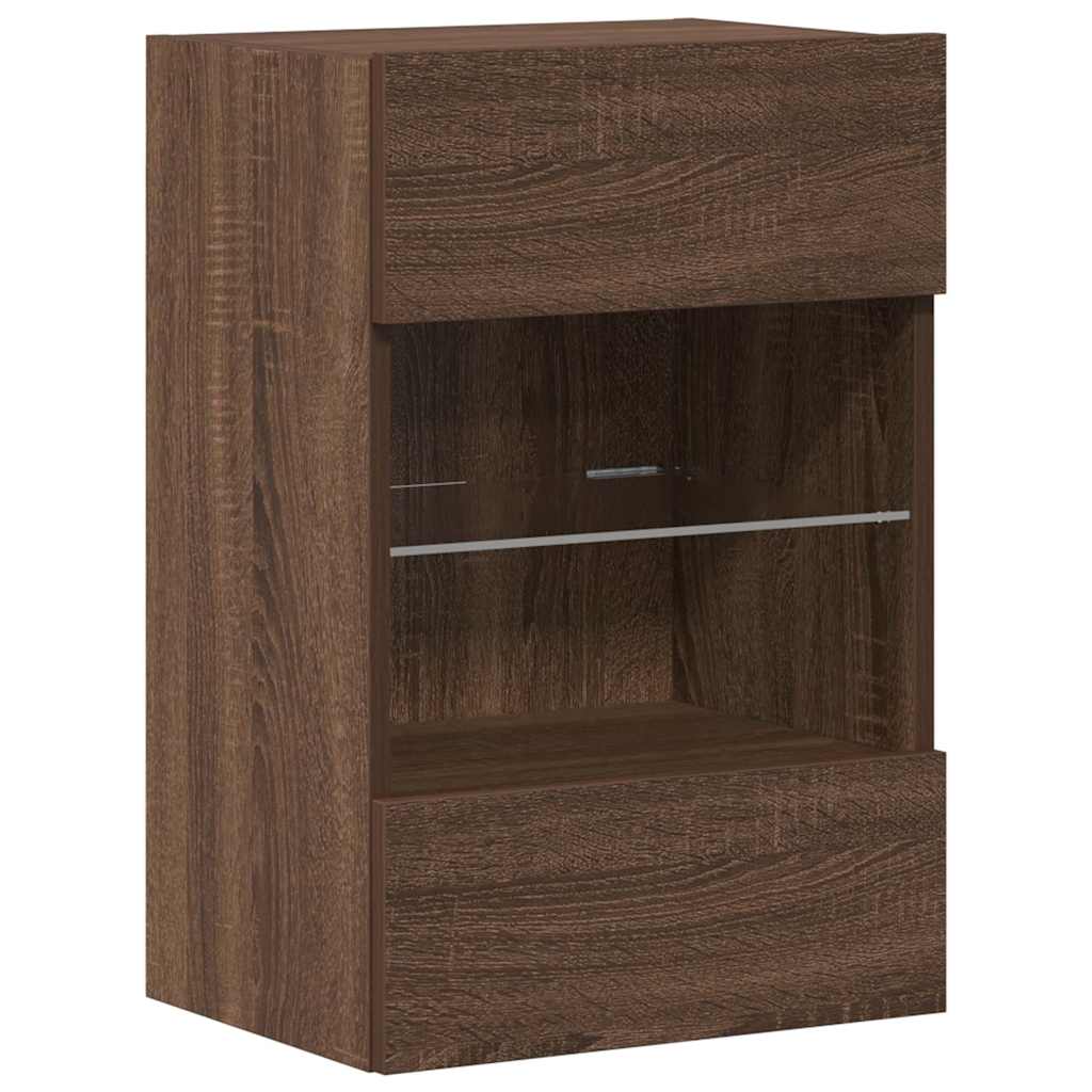 Armários de parede com luzes LED para TV 2 pcs carvalho castanho