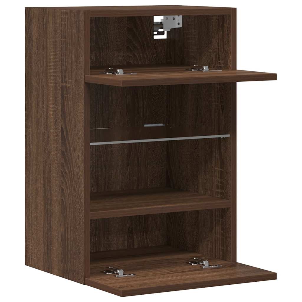 Armários de parede com luzes LED para TV 2 pcs carvalho castanho