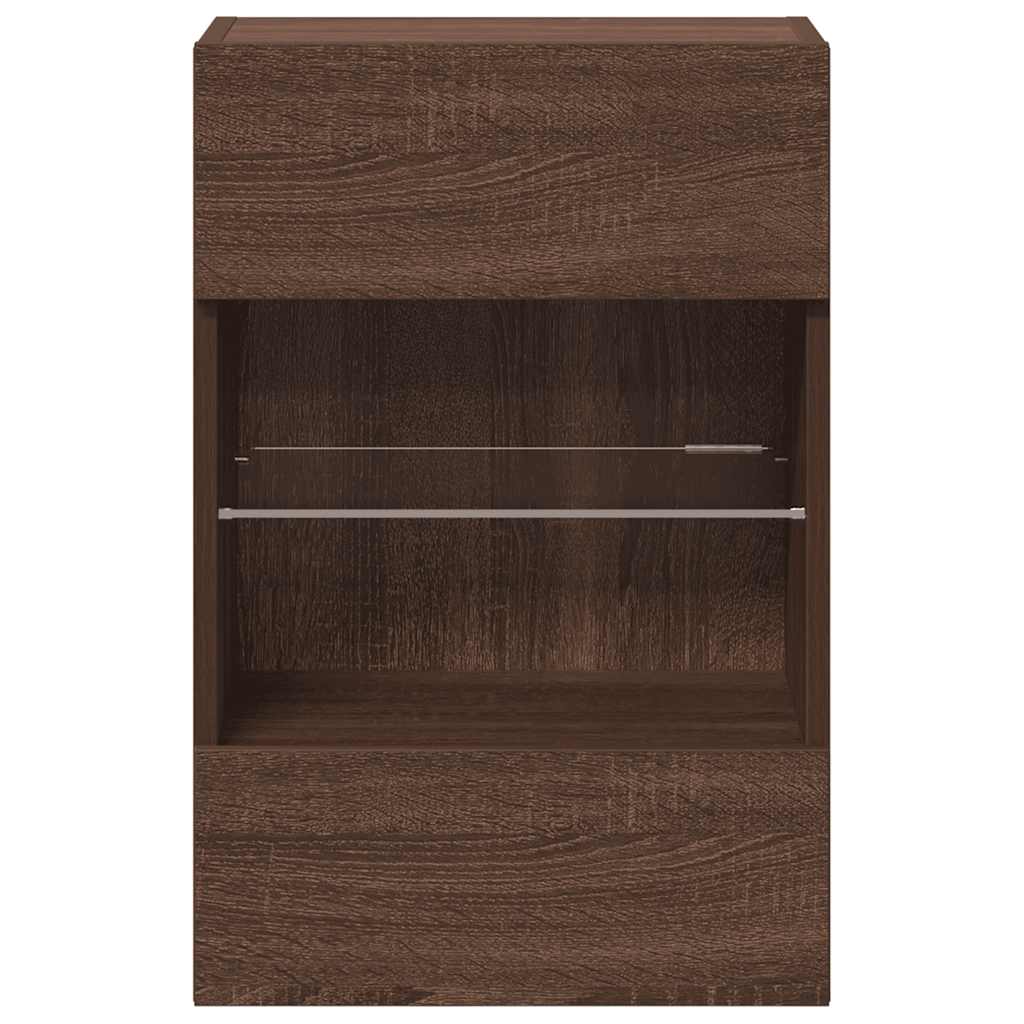 Armários de parede com luzes LED para TV 2 pcs carvalho castanho