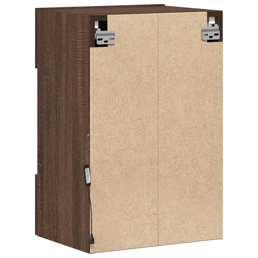 Armários de parede com luzes LED para TV 2 pcs carvalho castanho