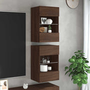 Armários de parede com luzes LED para TV 2 pcs carvalho castanho