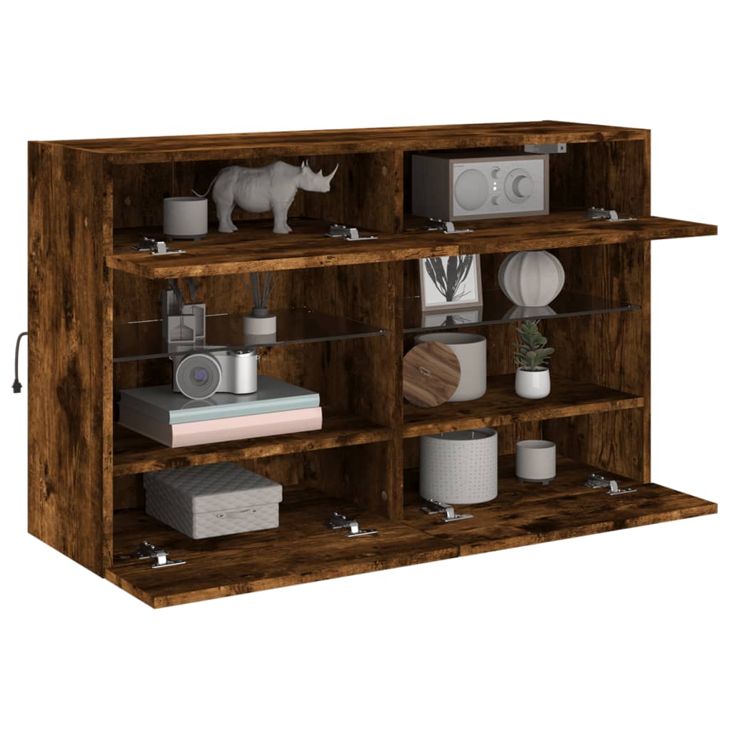 Móvel parede p/ TV c/ luzes LED 98,5x30x60,5 cm carvalho fumado