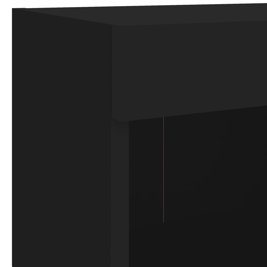 Mesas de cabeceira de parede com luzes LED 2 pcs preto