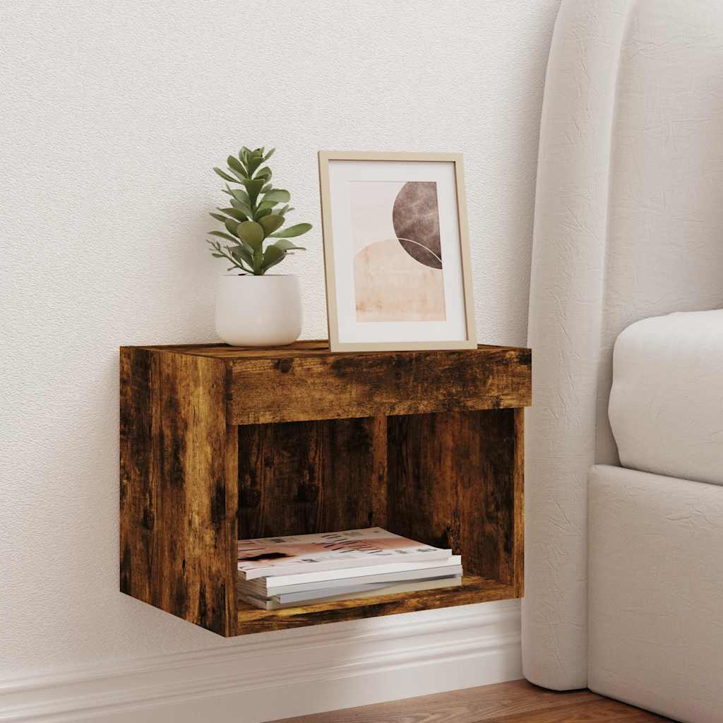 Mesa de cabeceira de parede com luzes LED carvalho fumado