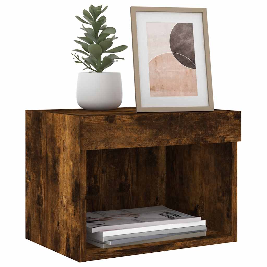 Mesa de cabeceira de parede com luzes LED carvalho fumado