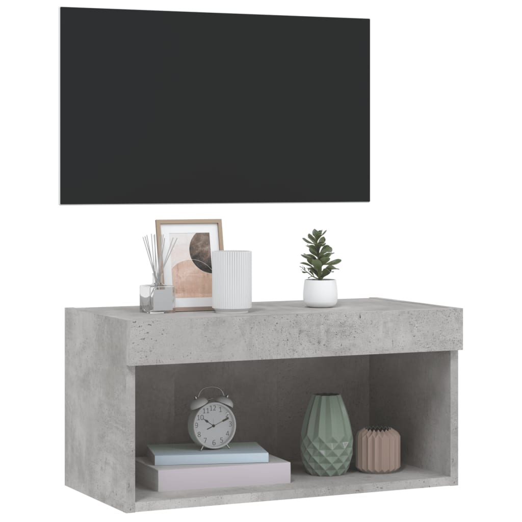 Móvel de TV com luzes LED 60x30x30 cm cinzento cimento