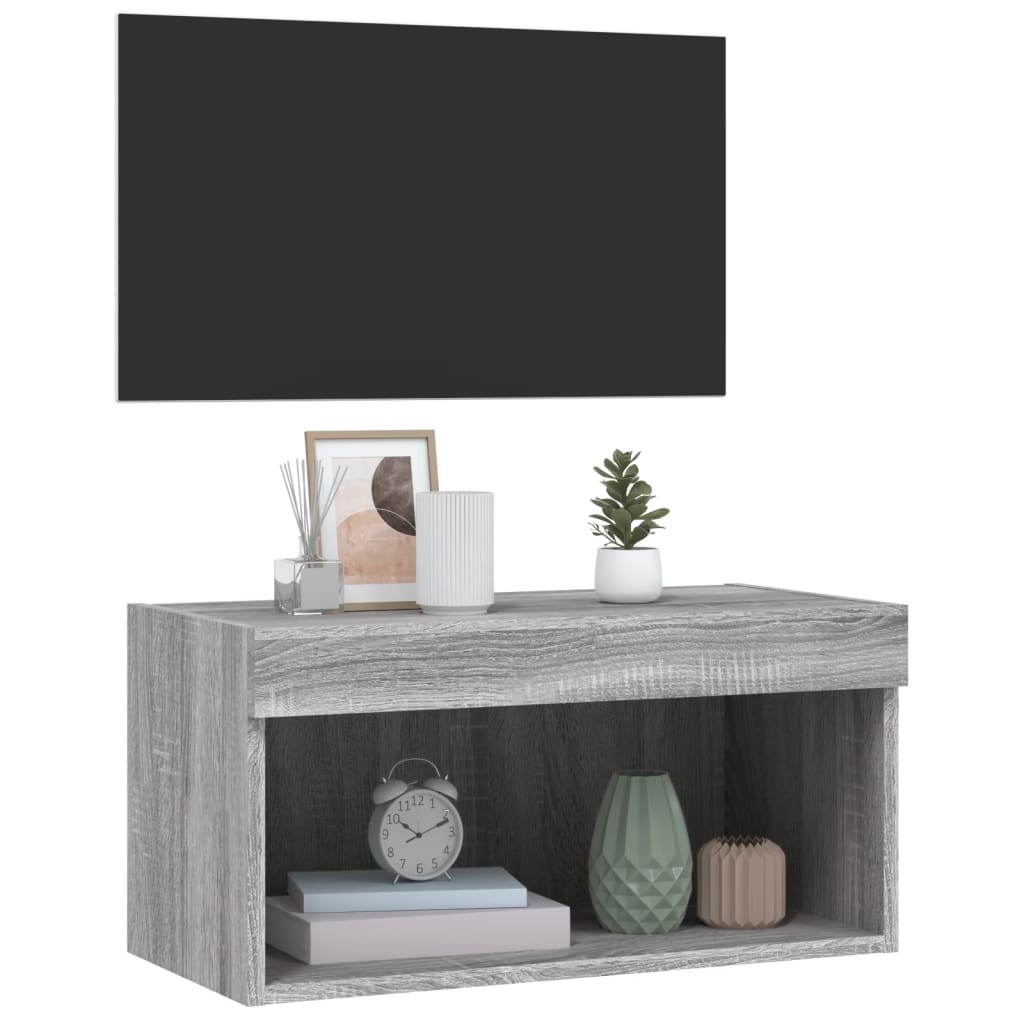 Móvel de TV com luzes LED 60x30x30 cm cinzento sonoma
