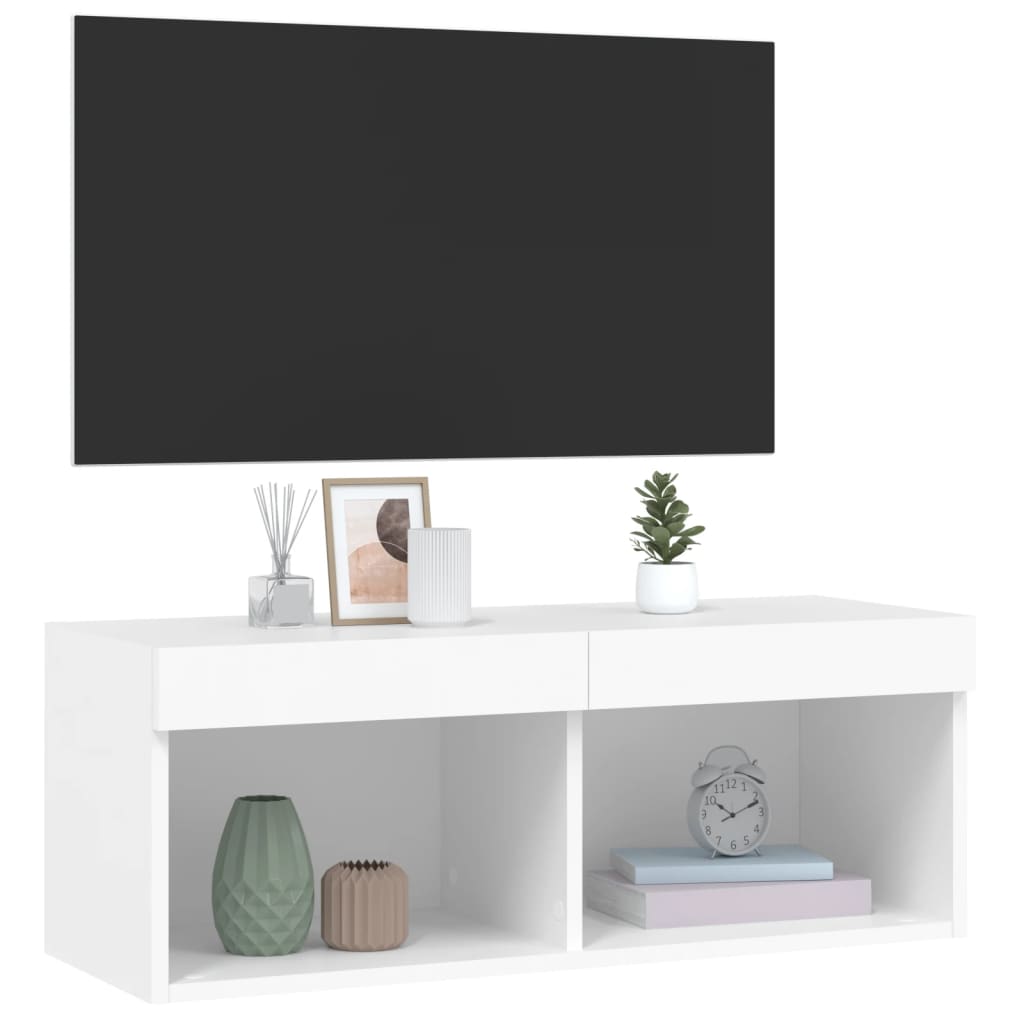 Móvel de TV com luzes LED 80x30x30 cm branco