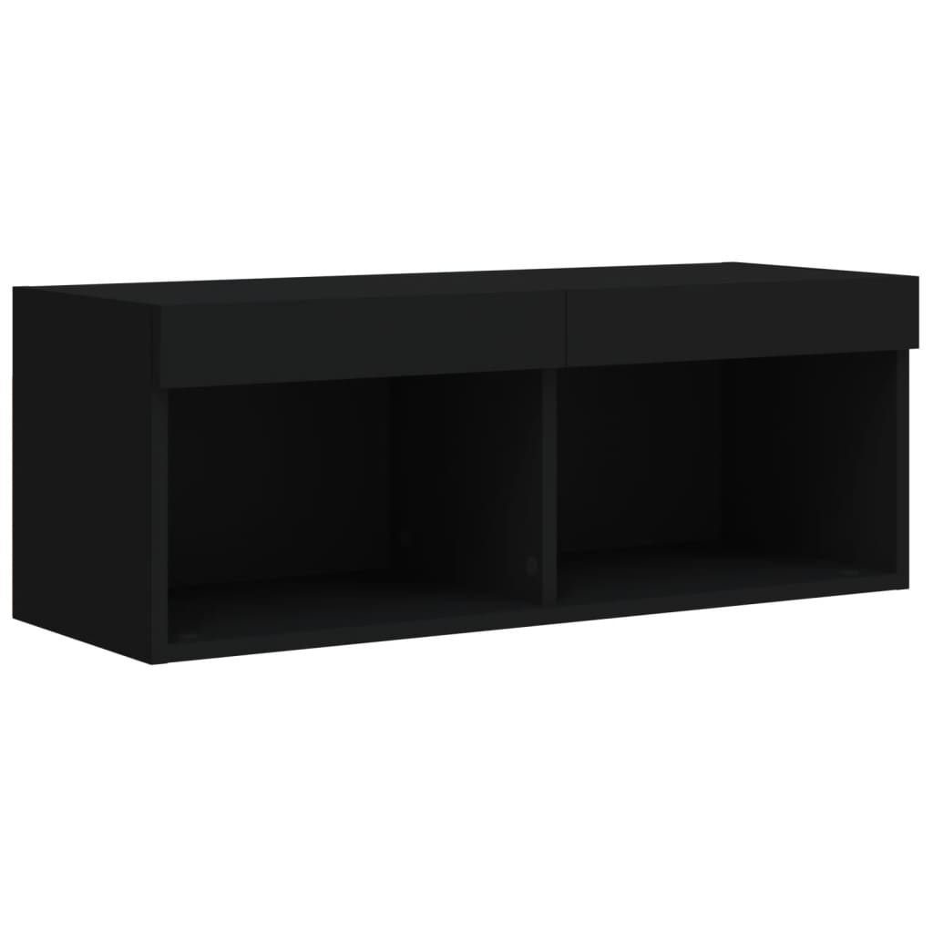 Móvel de TV com luzes LED 80x30x30 cm preto