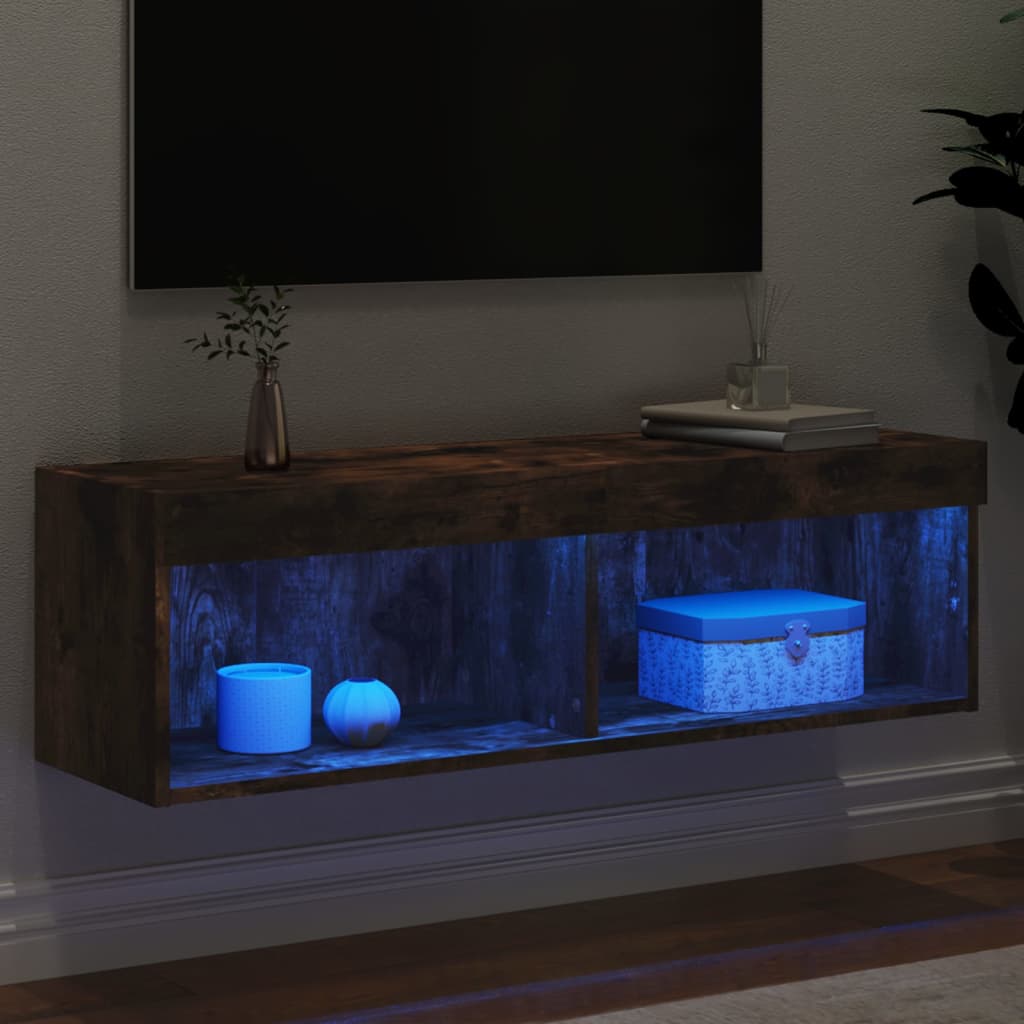 Móvel de TV com luzes LED 100x30x30 cm carvalho fumado