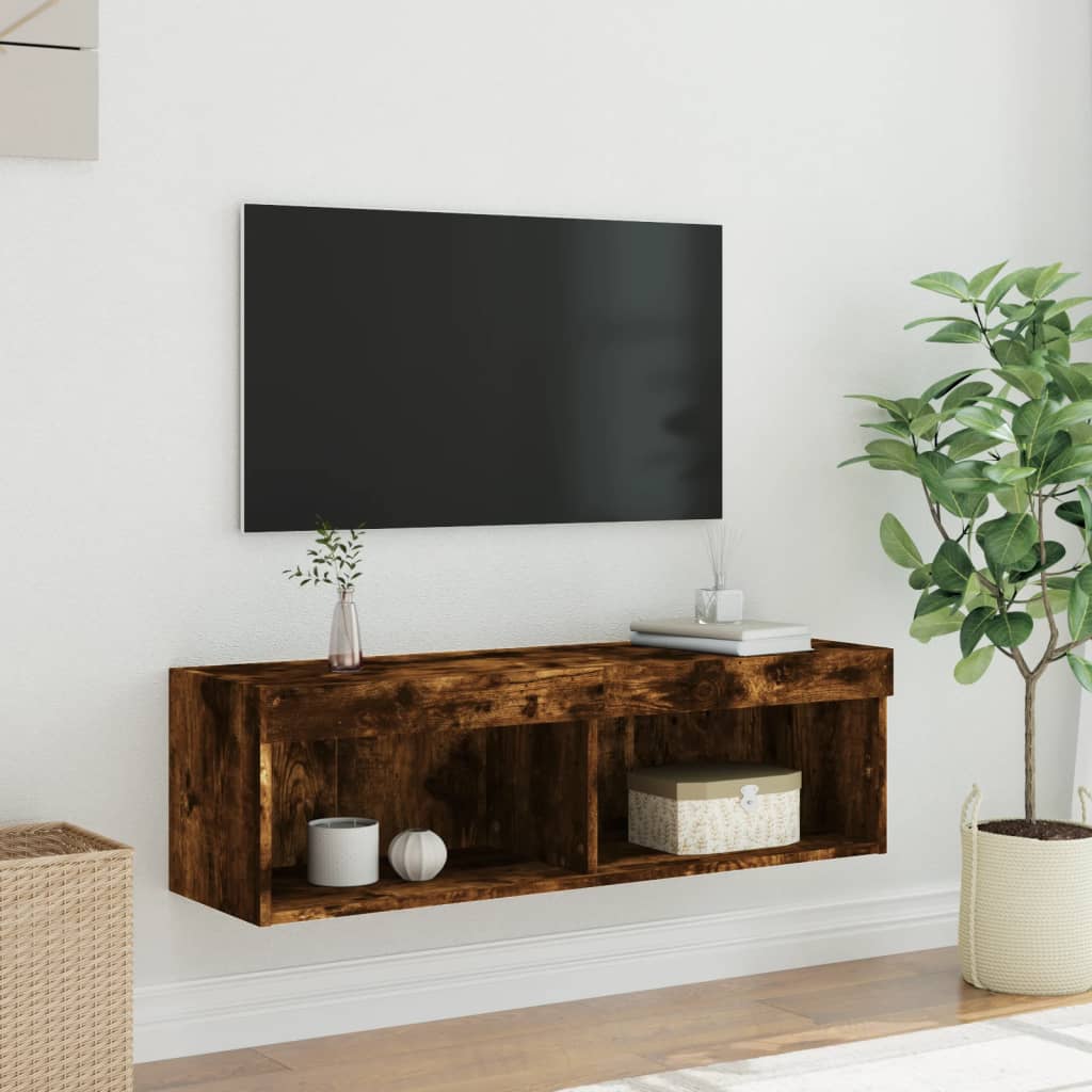 Móvel de TV com luzes LED 100x30x30 cm carvalho fumado