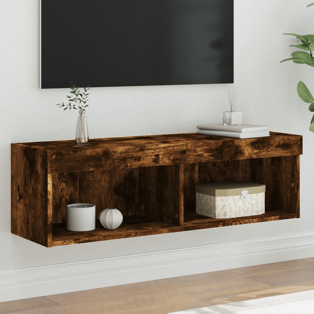 Móvel de TV com luzes LED 100x30x30 cm carvalho fumado